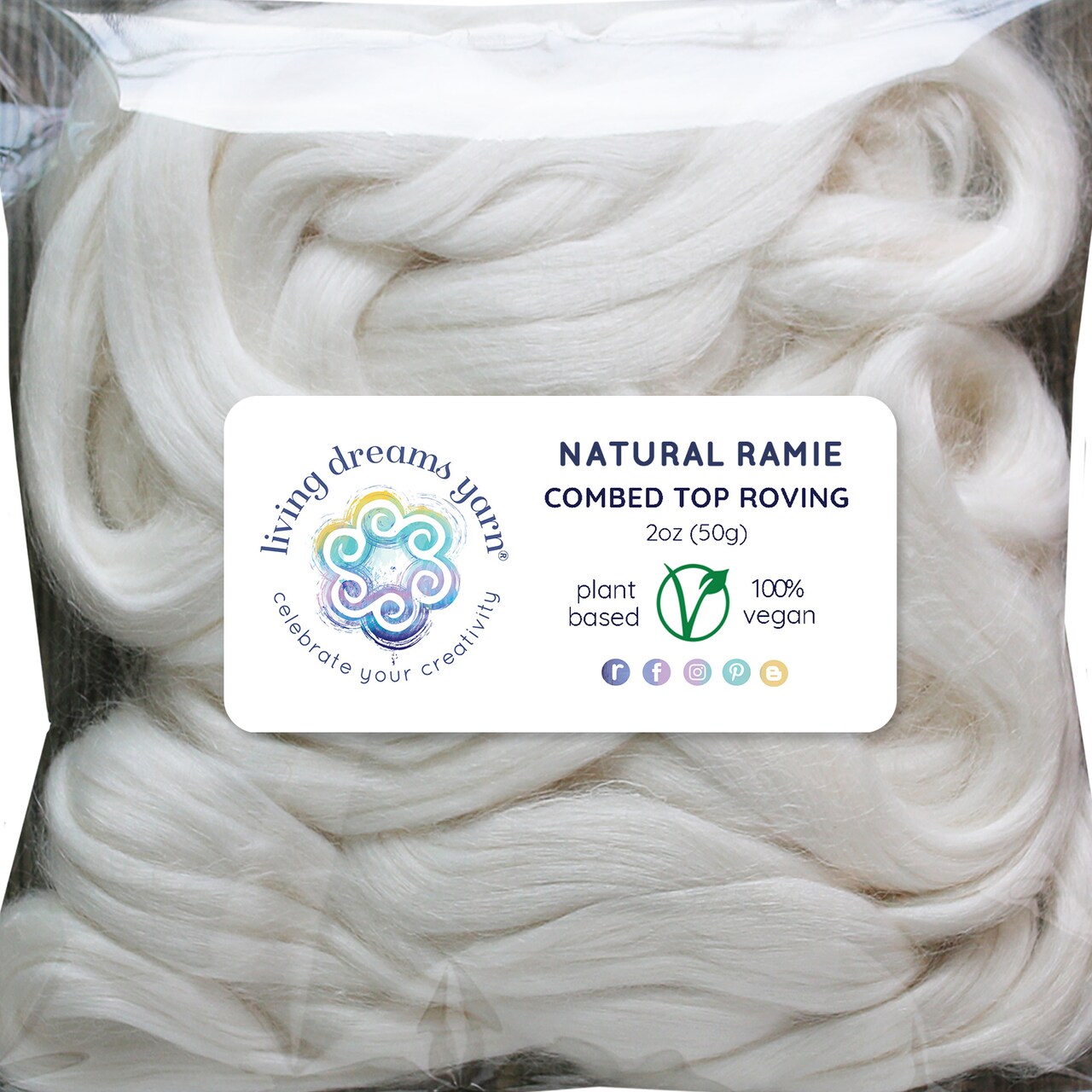 2oz Ramie Fiber: Natural White Undyed Combed Top Roving. Plant Based, Eco Friendly, Vegan